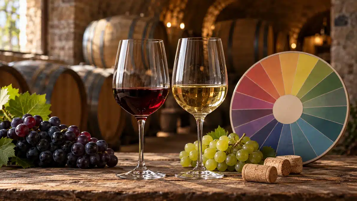 Verres de vin, raisins et accessoires pour découvrir l’œnologie