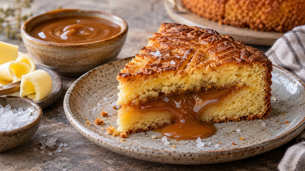 Part de gâteau breton au cœur de caramel au beurre salé