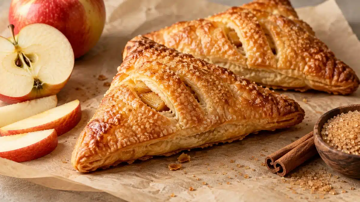 Chaussons aux pommes dorés avec sucre de canne et pommes fraîches