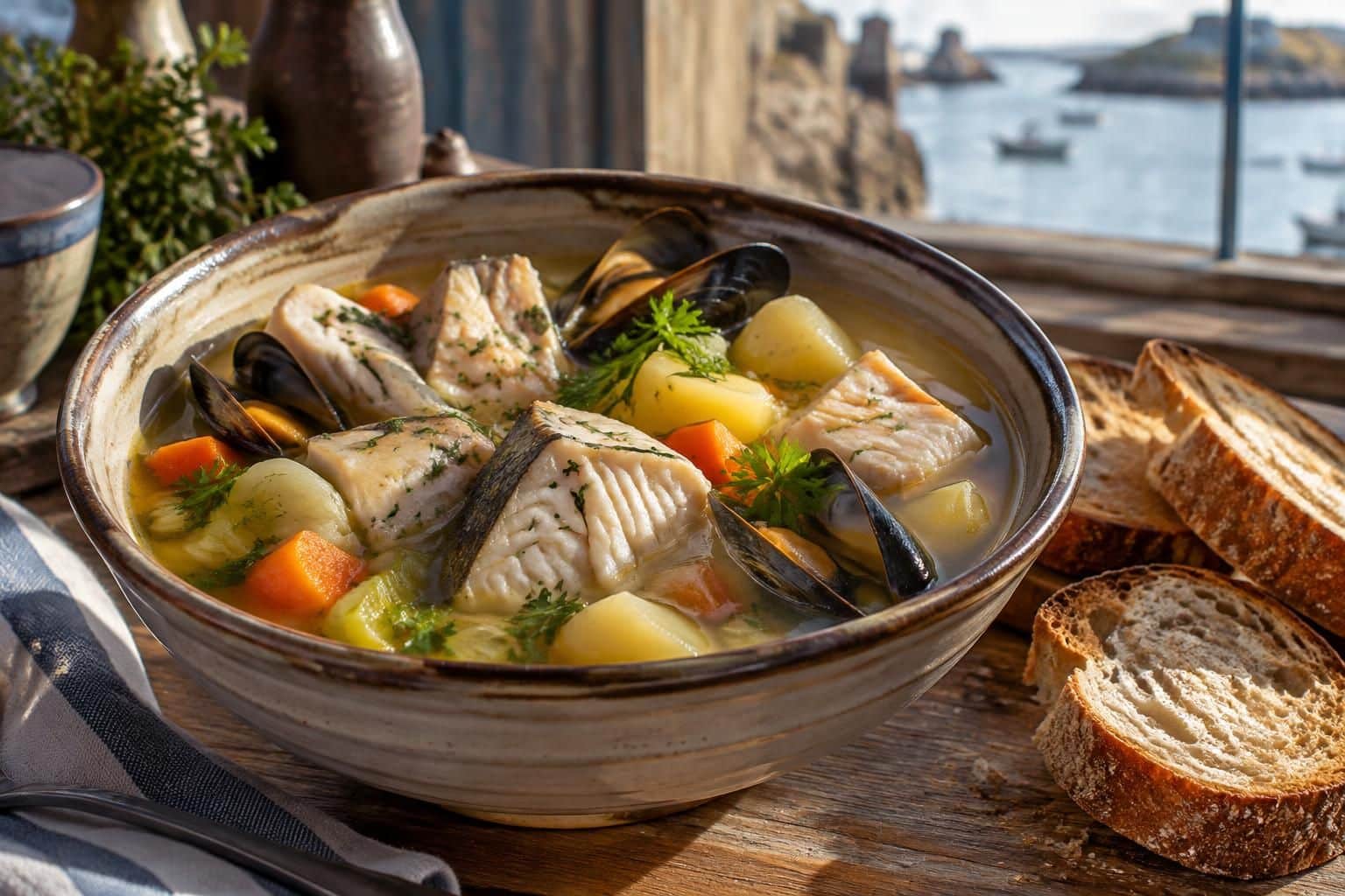 découvrez la cotriade bretonne, la soupe traditionnelle des pêcheurs préparée avec du poisson frais, des pommes de terre et des saveurs iodées.