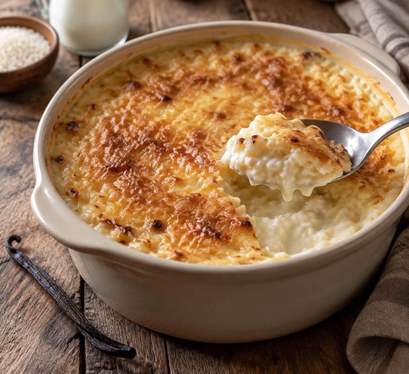découvrez le riz au lait au four à l’ancienne : une recette facile, fondante et délicieusement caramélisée, comme autrefois.