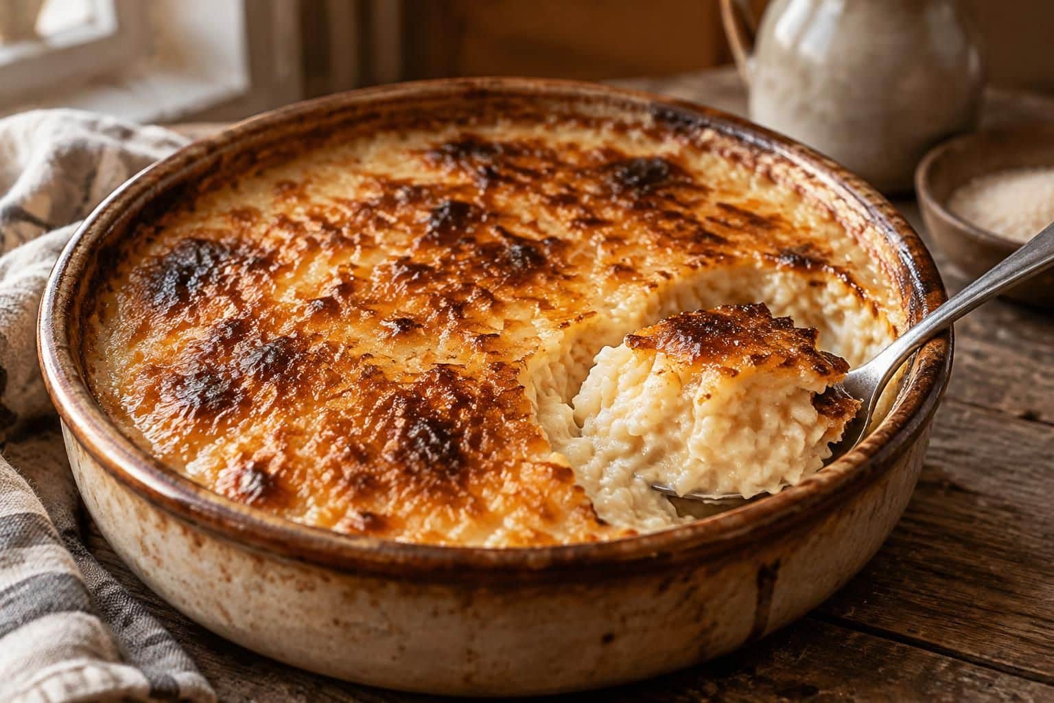 découvrez le riz au lait au four à l’ancienne : une recette fondante et crémeuse, doucement cuite et délicieusement caramélisée.